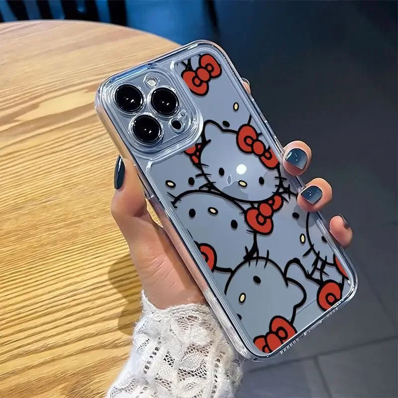 Sanrio Hello Kitty Bow Lovely Phone Case for Iphone 15 14 13 Pro Max 11 12 13 Pro X XR 7 8 plus Transparent Soft Cute Girl Y2K