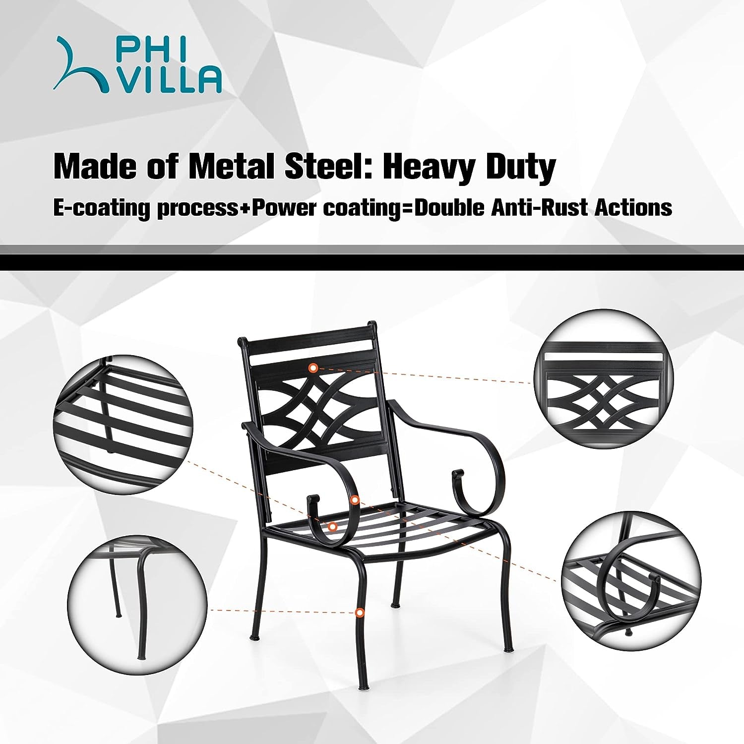 Patio Dining Set for 6, 7 PCS Outdoor Dining Sets - 1 Rectangle 37X60In Dining Table (1.57" Umbrella Hole) & 6 Patio Dining Chairs,Metal Patio Furniture for Outdoor Kitchen Lawn and Garden