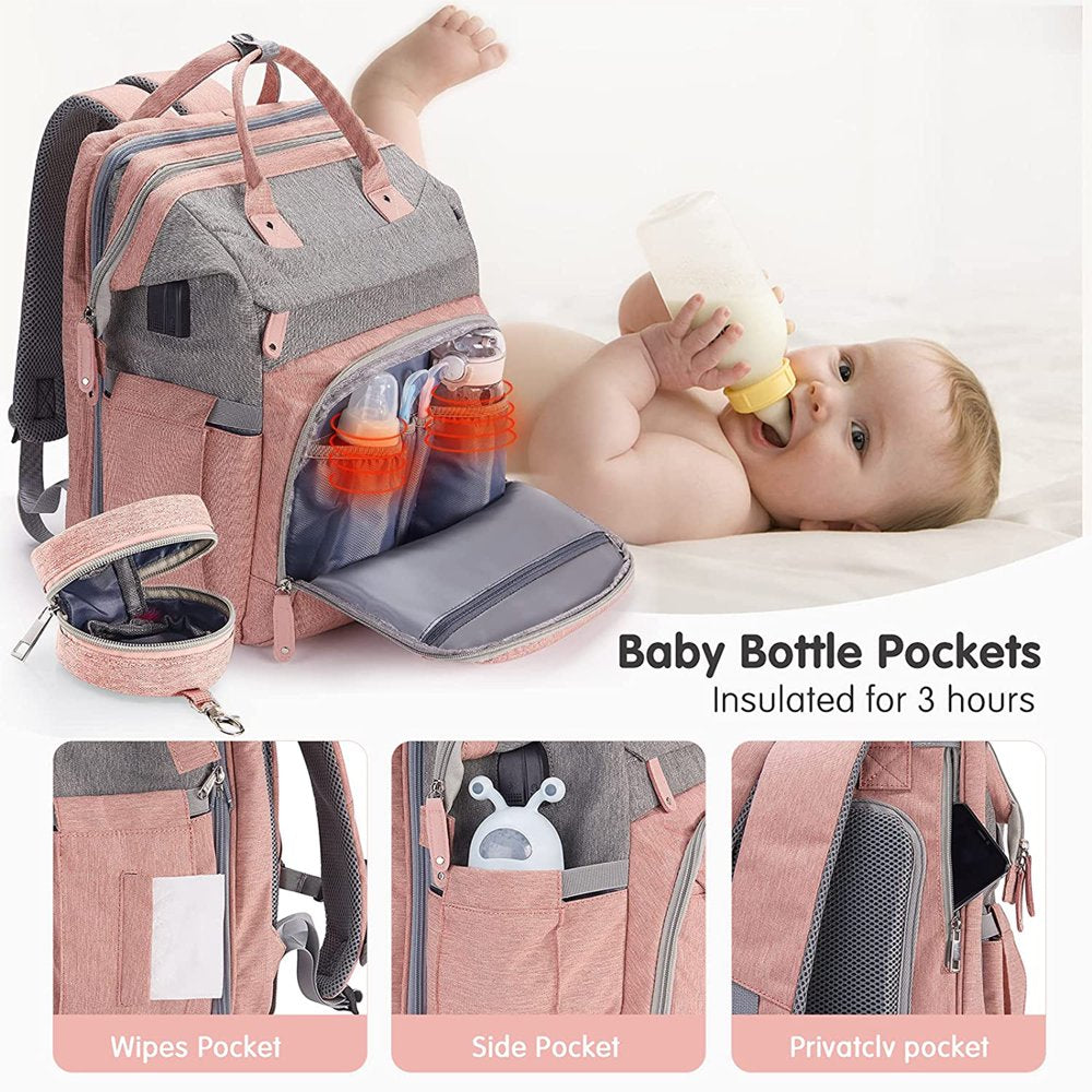 Baby Diaper Bag Backpack,With Waterproof Changing Pad, USB Charging Port, Pacifier Case,Dark Grey Color