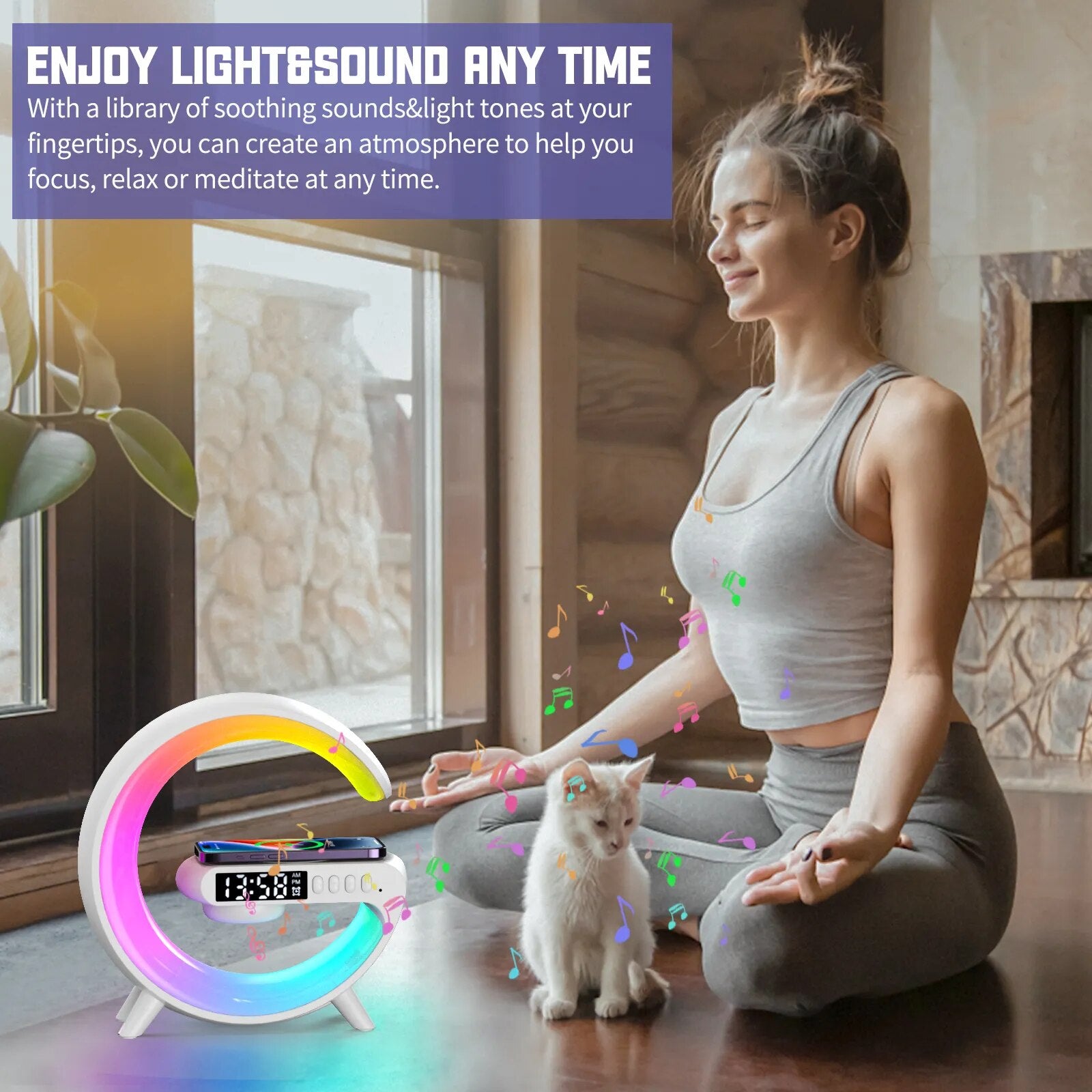 Multifunctional Wireless Charger Stand Pad Alarm Clock Speaker RGB Light Fast Charging Station for Iphone X 11 12 13 14 Samsung