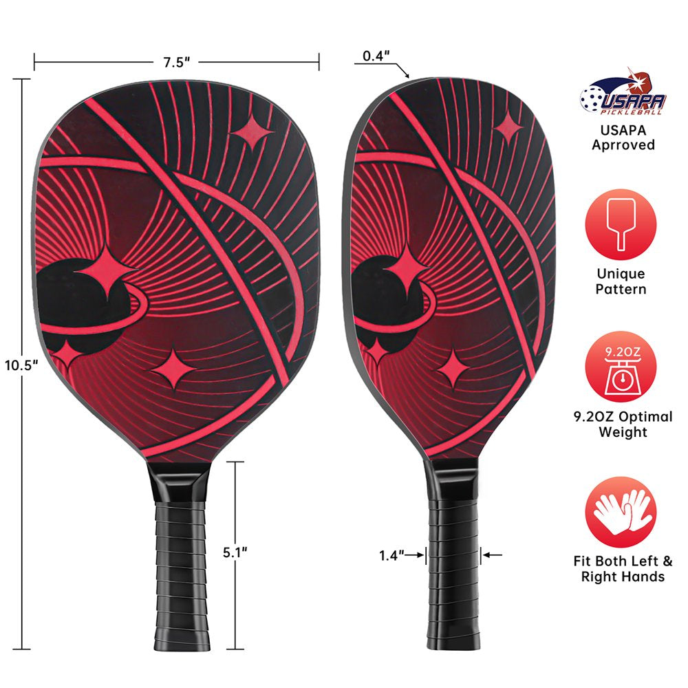 Pickleball Paddles, Pickle Ball Set with 2 Premium Wood Pickleball Paddles USAPA Approved, 4 Cooling Towels & Carring Bag, Ergonomic Cushion Grip, 2 Outdoor Balls 2 Indoor Balls for Men Women, Red
