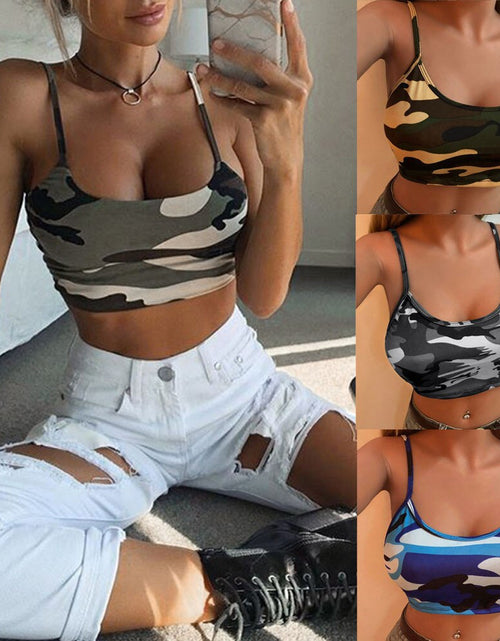 Load image into Gallery viewer, New Camouflage Crop Top Women Sexy Bustier Tops Blackless Padded Cropped Casual Satin Black Croptops Clothes 2023 Summer Vests
