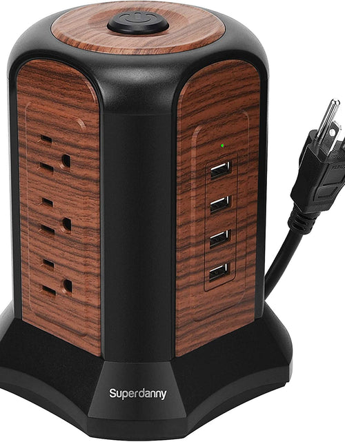 Load image into Gallery viewer, Power Strip Tower Surge Protector, Desktop Charging Station, 10 Ft Extension Cord, 9 Outlets, 4 USB Ports, 1080 Joules, 3-Prong, Grounded, Multiple Protections for Home, Office, Deep Brown
