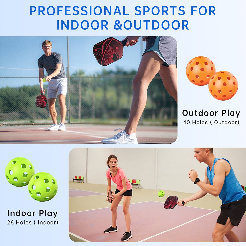 Pickleball Paddles, Pickle Ball Set with 2 Premium Wood Pickleball Paddles USAPA Approved, 4 Cooling Towels & Carring Bag, Ergonomic Cushion Grip, 2 Outdoor Balls 2 Indoor Balls for Men Women, Red
