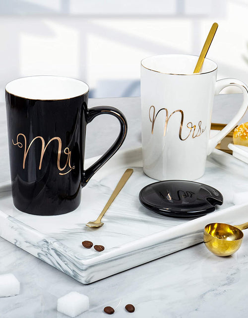 Load image into Gallery viewer, Mr and Mrs Coffee Mugs Set - Unique Wedding Gifts for Bride and Groom - His and Hers Anniversary Present Husband and Wife -Engagement Gifts for Him Her for Parents for Valentine&#39;S Day
