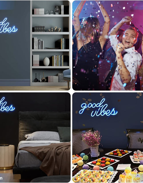 Load image into Gallery viewer, Good Vibes Neon Sign for Bedroom Wall Decor Powered by USB Neon Light, Ice Blue Color,16.1&quot;X8.3&quot;X0.6&quot;
