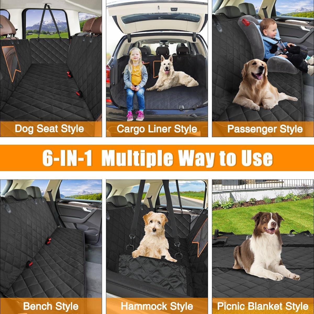 Dog Car Seat Cover for Back Seat, 100% Waterproof Dog Car Hammock with Mesh Window, Anti-Scratch Nonslip Durable Soft Pet Dog Seat Cover for Cars Trucks and SUV