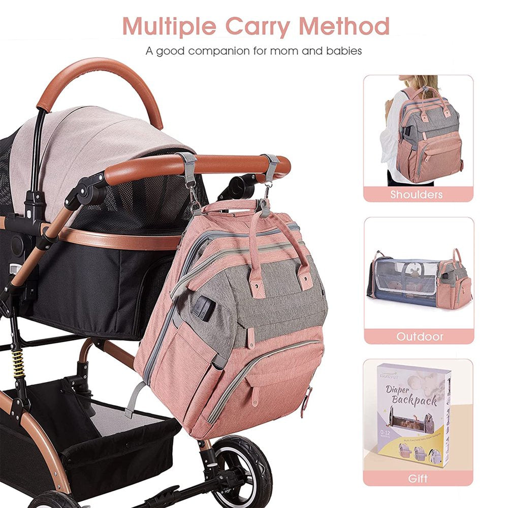Baby Diaper Bag Backpack,With Waterproof Changing Pad, USB Charging Port, Pacifier Case,Dark Grey Color