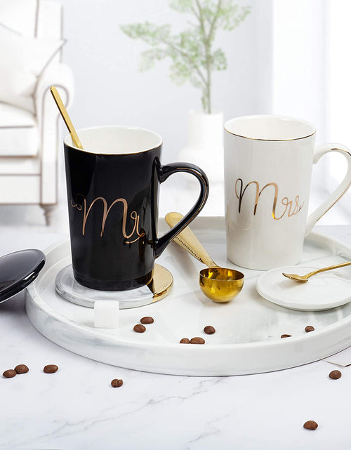 Load image into Gallery viewer, Mr and Mrs Coffee Mugs Set - Unique Wedding Gifts for Bride and Groom - His and Hers Anniversary Present Husband and Wife -Engagement Gifts for Him Her for Parents for Valentine&#39;S Day
