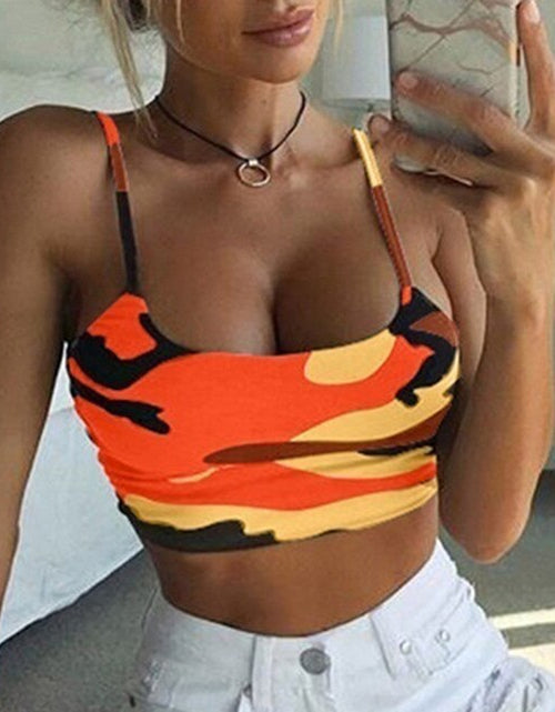 Load image into Gallery viewer, New Camouflage Crop Top Women Sexy Bustier Tops Blackless Padded Cropped Casual Satin Black Croptops Clothes 2023 Summer Vests
