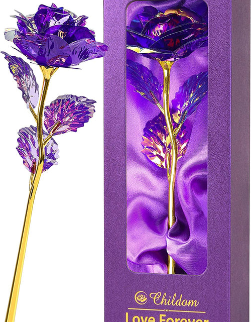 Load image into Gallery viewer, Purple Colorful Rose Flower Present Golden Foil with Luxury Gift Box Great Gift Idea for Valentine&#39;S Day, Mother&#39;S Day, Thanksgiving Day, Christmas, Birthday, Anniversary
