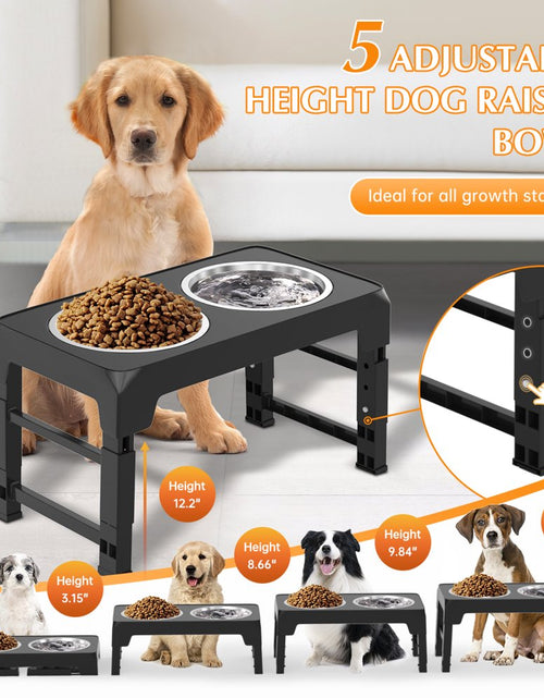 Load image into Gallery viewer, Elevated Dog Bowls with 2 Thick 1.22L/42Oz Stainless Steel Dog Food Bowls, 5 Heights Adjustable Raised Dog Bowl for Large Medium Small Dogs, Puppy and Cats
