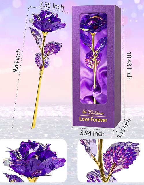 Load image into Gallery viewer, Purple Colorful Rose Flower Present Golden Foil with Luxury Gift Box Great Gift Idea for Valentine&#39;S Day, Mother&#39;S Day, Thanksgiving Day, Christmas, Birthday, Anniversary
